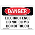 Signmission OSHA Sign, 18" Height, 24" Wide, Aluminum, Electric Fence Do Not Climb Do Not Touch, Landscape OS-DS-A-1824-L-2111